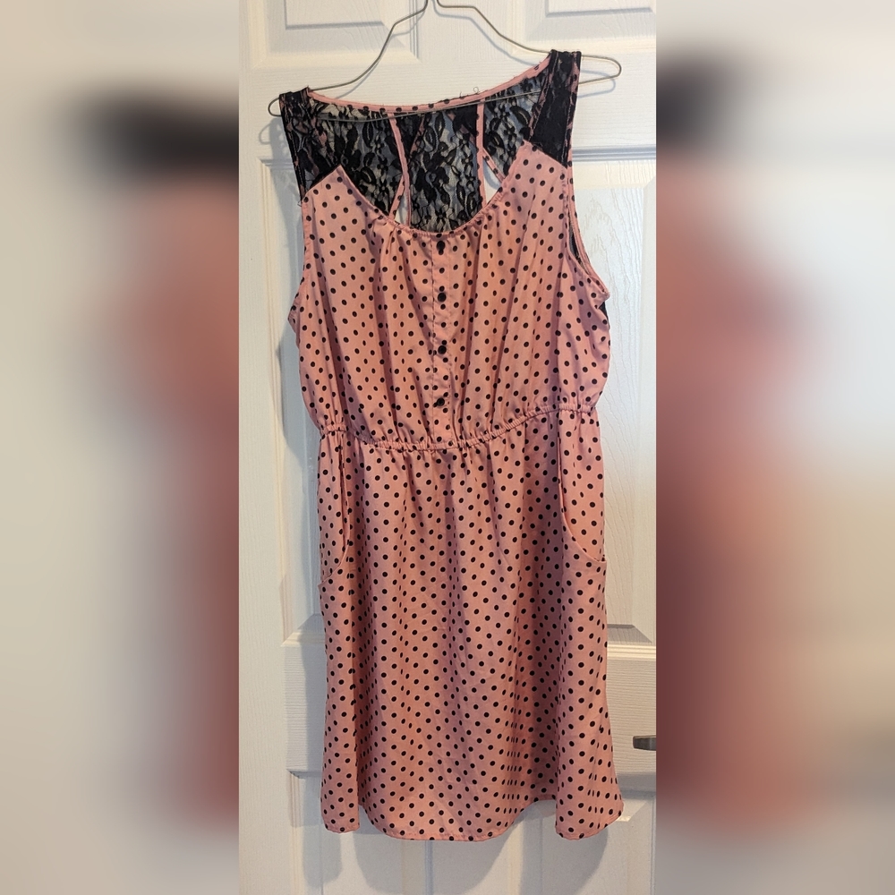 Pink and black polka dot dress